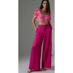 Anthropologie Hot Pink Raspberry Silky Palazzo Utility Pants NWT Womens Size 2